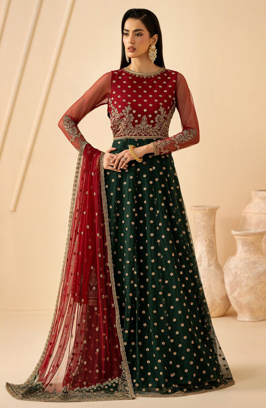 Riwayat by Zarif Embroidered Net Unstitched 3 Piece Suit - RC-02 ELIKA - ZRF26RWT - Red Green - Festive Collection