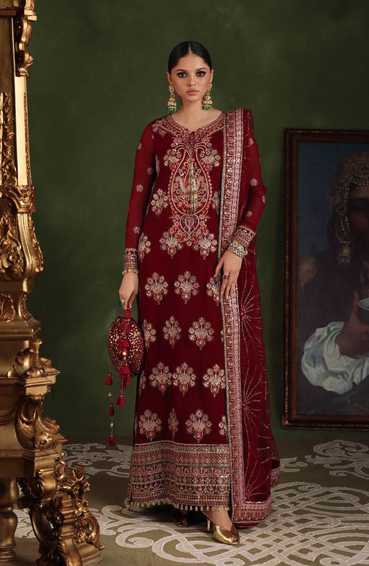 Roheenaz Royale Eternel Embroidered Chiffon Unstitched 3 Piece Suit - 101 Imperial Grace - RH26RYL - Red - Festive Collection