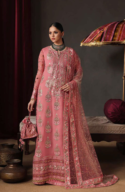 Roheenaz Royale Eternel Embroidered Chiffon Unstitched 3 Piece Suit - 105 Noble Allure - RH26RYL - Pink - Festive Collection