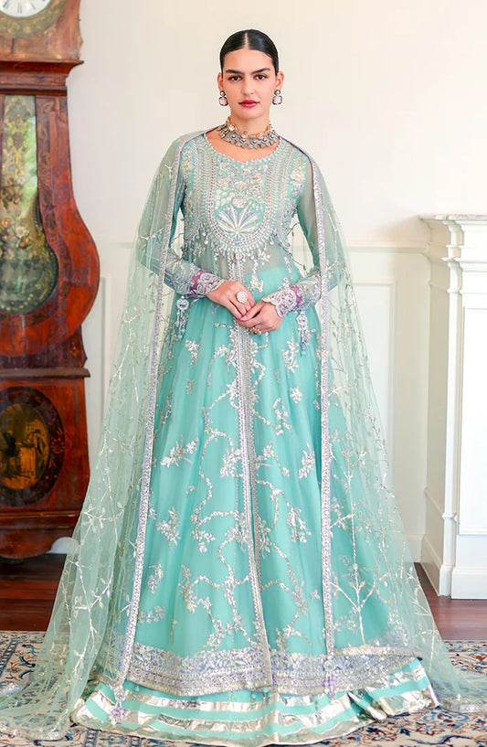 Roheenaz Luxury Embroidered Chiffon Unstitched 3 Piece Suit - 04 Theodora - RH26WR - Seafoam Green - Festive Collection