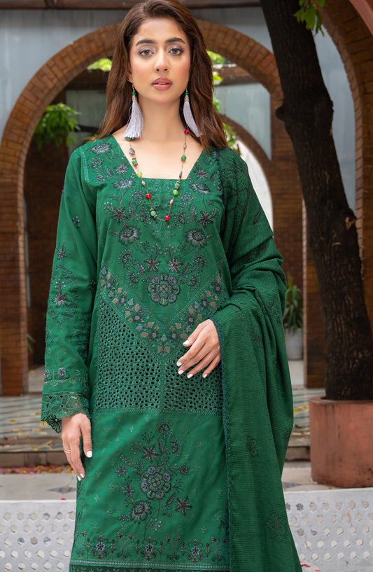 Roniq by Riaz Arts Premium Embroidered Peach Slub Unstitched 3 Piece Suit - Design-05 - RA25RNQ - Green - Winter Collection
