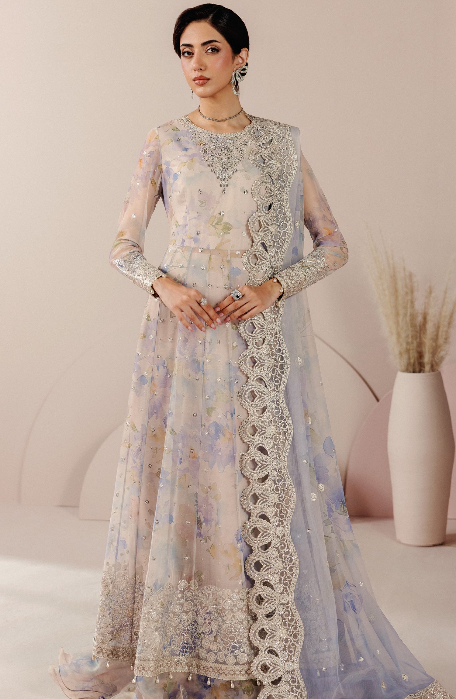 Roselle by Zarif Embroidered Chiffon Unstitched 3 Piece Suit - 01 Haven - ZRF26RS - Light Blue - Formals Collection