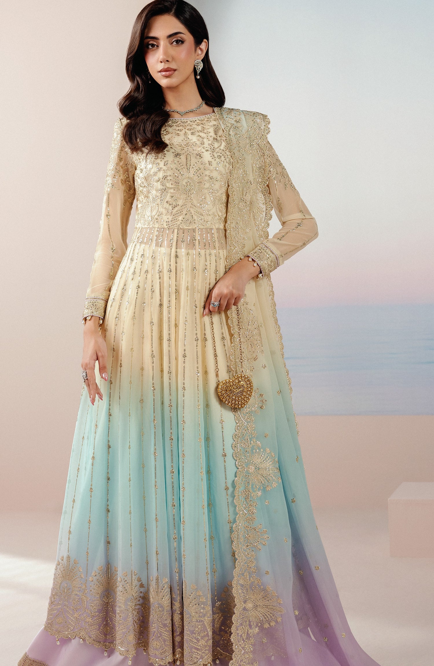 Roselle by Zarif Embroidered Chiffon Unstitched 3 Piece Suit - 03 Opaline - ZRF26RS - Multi - Formals Collection