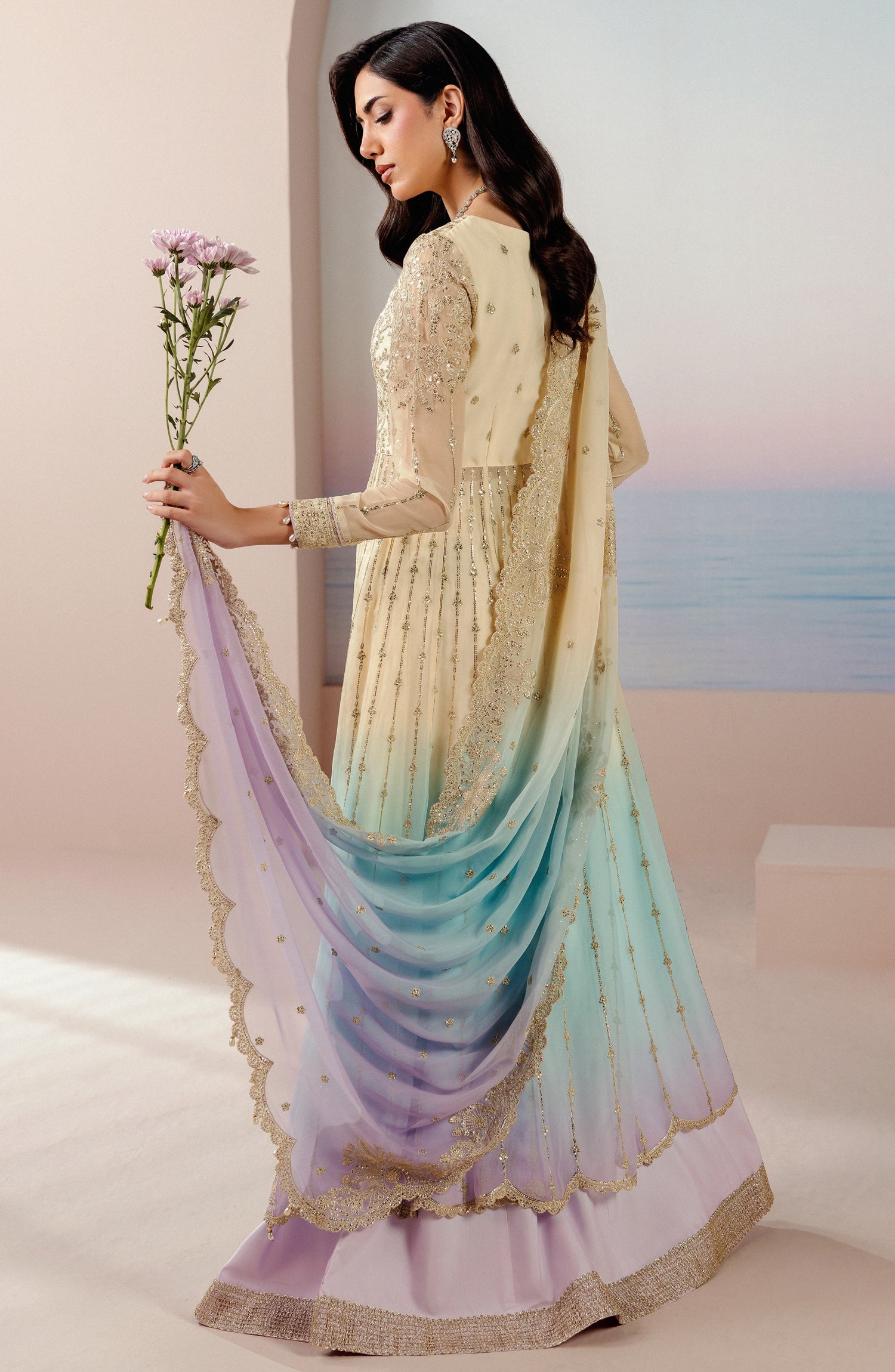 Roselle by Zarif Embroidered Chiffon Unstitched 3 Piece Suit - 03 Opaline - ZRF26RS - Multi - Formals Collection