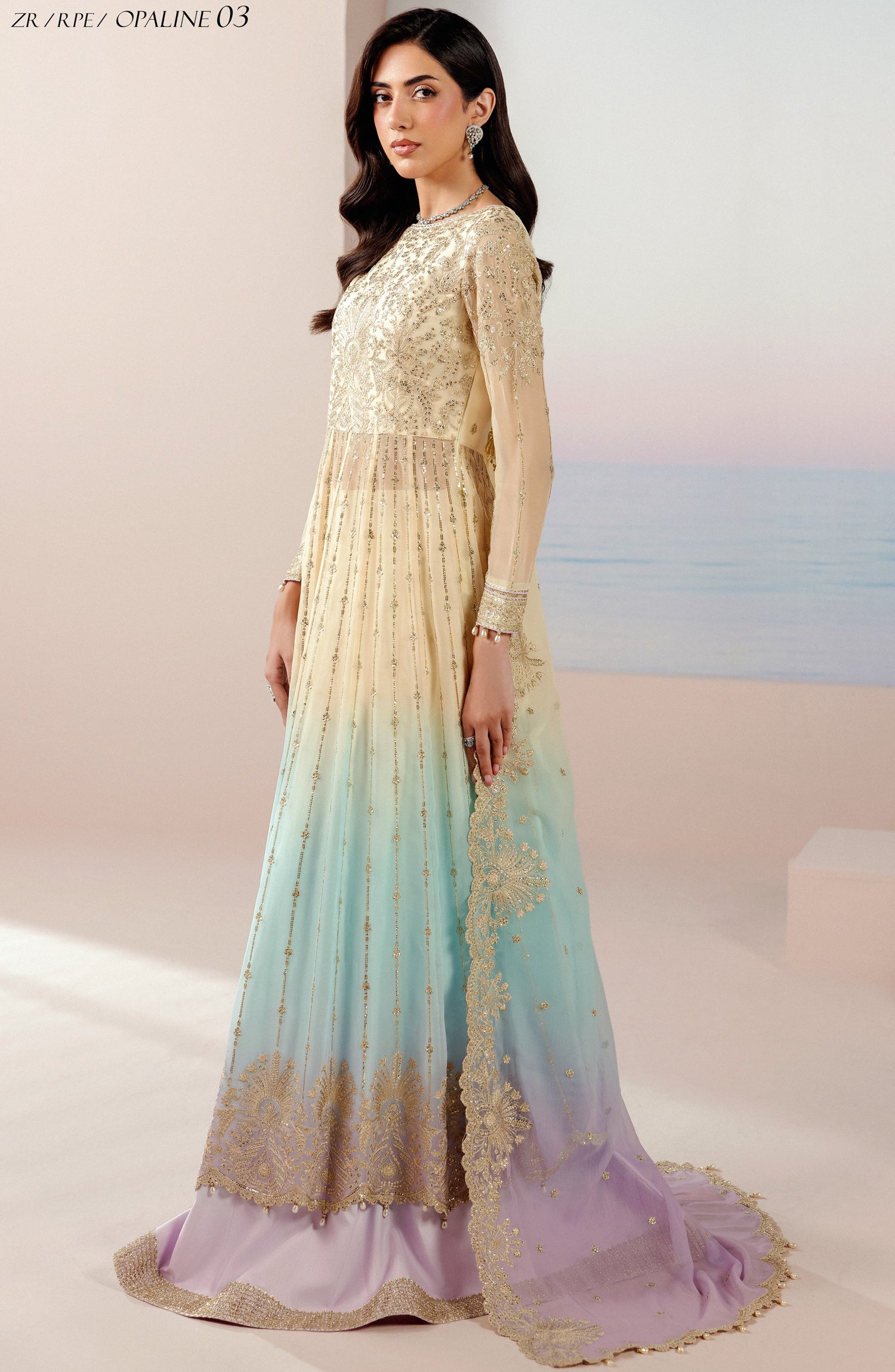 Roselle by Zarif Embroidered Chiffon Unstitched 3 Piece Suit - 03 Opaline - ZRF26RS - Multi - Formals Collection