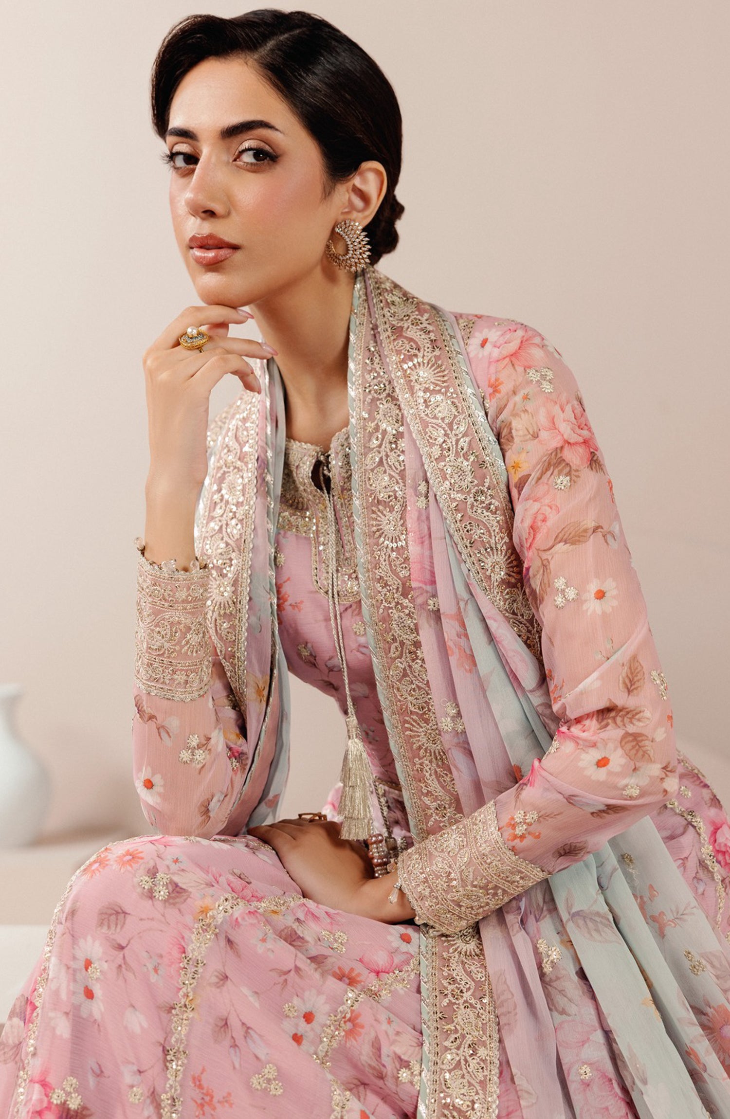 Roselle by Zarif Embroidered Chiffon Unstitched 3 Piece Suit - 04 Reverie - ZRF26RS - Pink - Formals Collection
