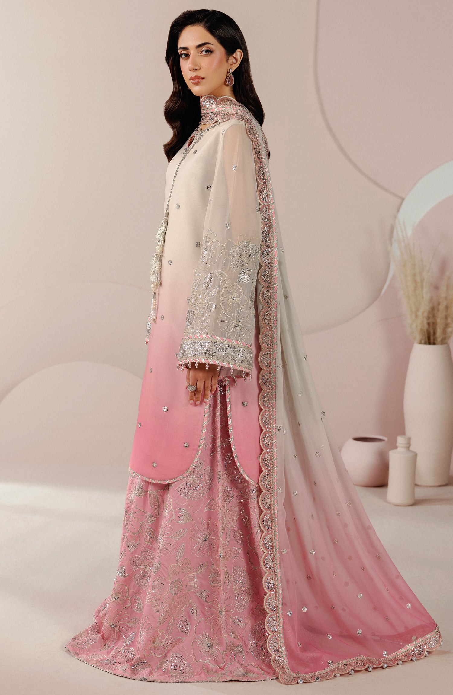 Roselle by Zarif Embroidered Chiffon Unstitched 3 Piece Suit - 06 Bliss - ZRF26RS - Pink - Formals Collection