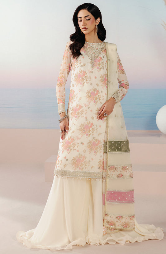 Roselle by Zarif Embroidered Chiffon Unstitched 3 Piece Suit - 07 Fable - ZRF26RS - Light Fawn - Formals Collection