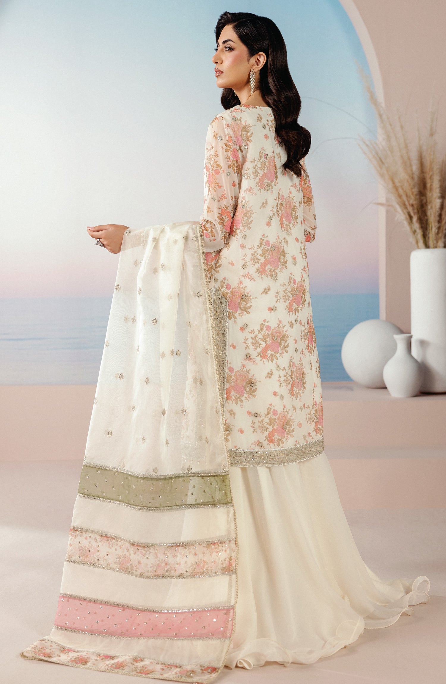 Roselle by Zarif Embroidered Chiffon Unstitched 3 Piece Suit - 07 Fable - ZRF26RS - Light Fawn - Formals Collection