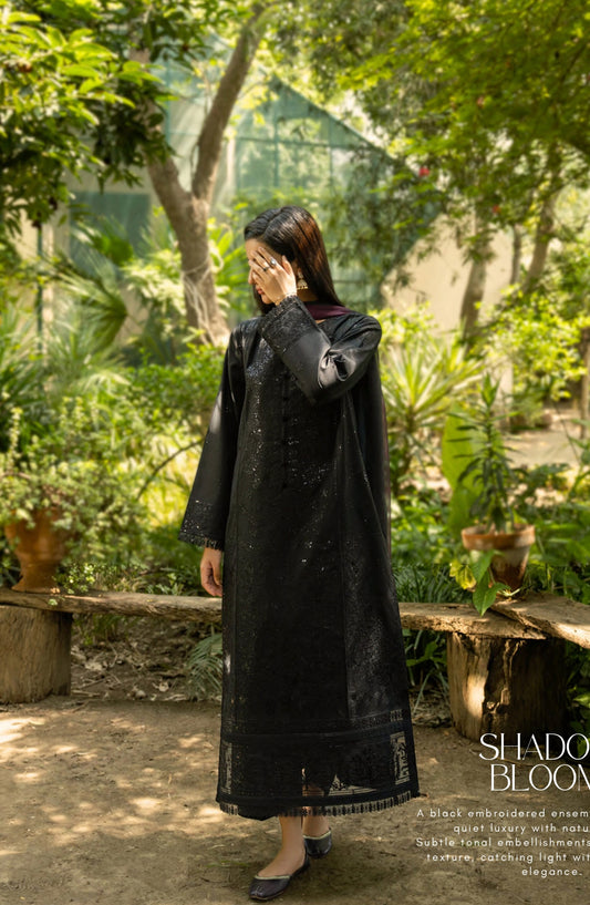 Rua by Casual Lite Embroidered Premium Linen Stitched 3 Piece Suit - D-03 Shadow Bloom - CL25RU - Black - Winter Collection