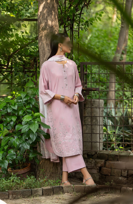 Rua by Casual Lite Embroidered Premium Linen Stitched 3 Piece Suit - D-05 Blush Poem - CL25RU - Pink - Winter Collection