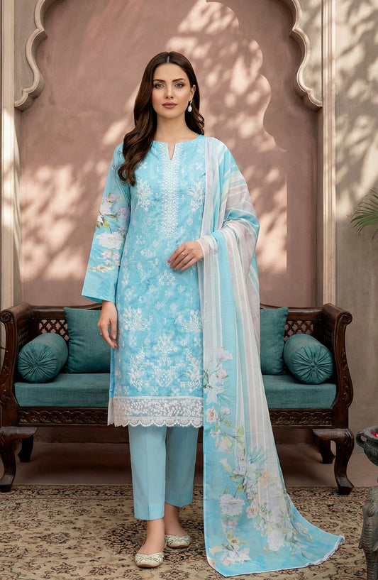 Rupas by Riaz Arts Embroidered Lawn Unstitched 3 Piece Suit - D-08 - RA26RUP - Blue - Summer Collection