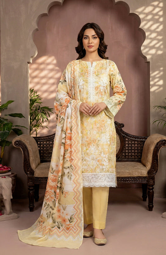 Rupas by Riaz Arts Embroidered Lawn Unstitched 3 Piece Suit - D-02 - RA26RUP - Yellow - Summer Collection