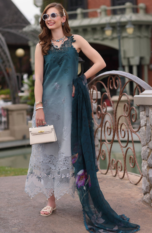 Noor by Saadia Asad Embroidered Lawn Chikankari Unstitched 3 Piece Suit - SA25ELC - D10 - Green - Festive Collection