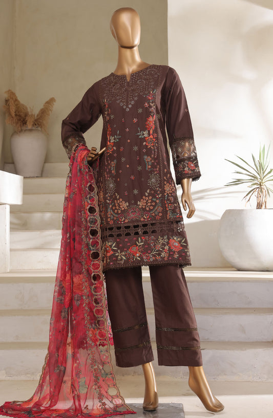 Sadabahar Embroidered Lawn Stitched 3 Piece Suit - D-02 - SBD25LESCV7 - Brown - Summer Collection