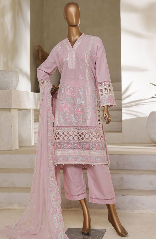 Sadabahar Embroidered Lawn Stitched 3 Piece Suit - D-01 - SBD25LESCV7 - Pink - Summer Collection