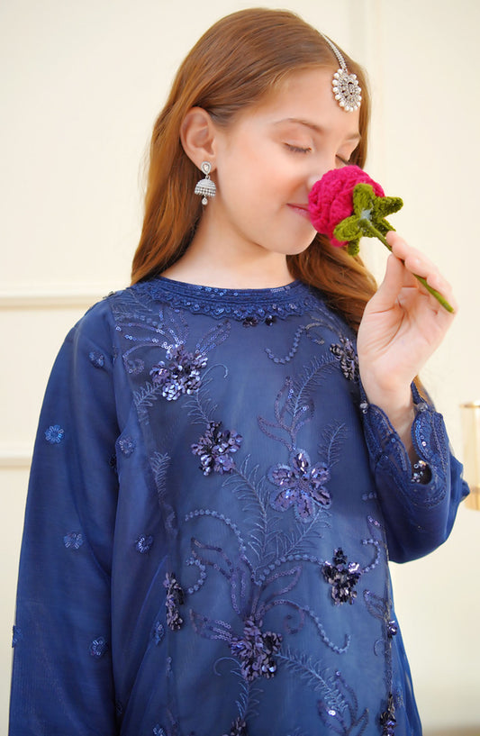 Shanzey Embroidered Net Stitched 4 Piece Suit - SHK-3901 - SHZ25RKB - Blue - Girls Festive Collection