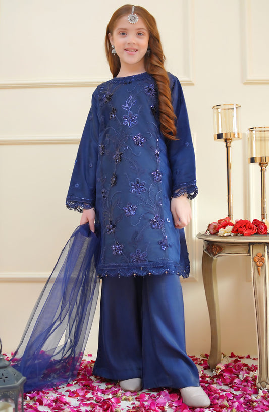 Shanzey Embroidered Net Stitched 4 Piece Suit - SHK-3901 - SHZ25RKB - Blue - Girls Festive Collection