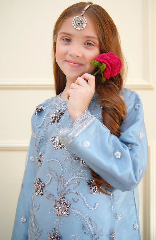 Shanzey Embroidered Net Stitched 4 Piece Suit - SHK-3902 - SHZ25RKB - Blue - Girls Festive Collection