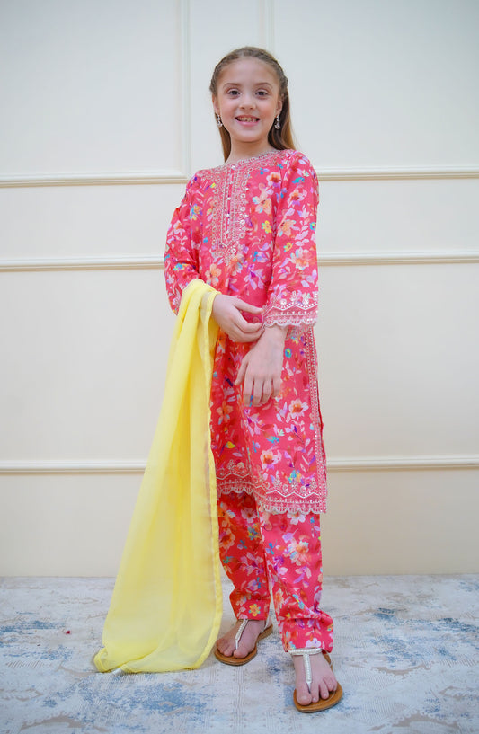 Twinkle Stitches by Shanzey Embroidered Lawn Pret 3 Piece Suit - SHZ25SNL - SHK-4413 - Pink - Girls Eid Collection