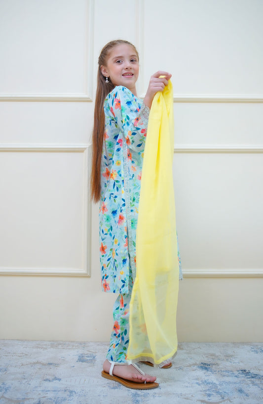 Twinkle Stitches by Shanzey Embroidered Lawn Pret 3 Piece Suit - SHZ25SNL - SHK-4414 - Sky Blue - Girls Eid Collection