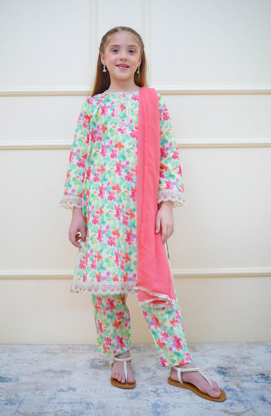 Twinkle Stitches by Shanzey Embroidered Lawn Pret 3 Piece Suit - SHZ25SNL - SHK-4415 - Multi - Girls Eid Collection