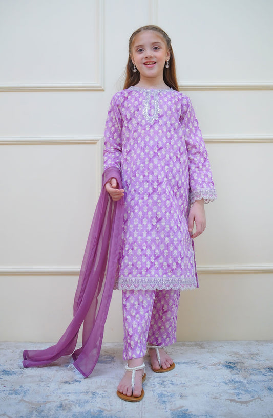 Twinkle Stitches by Shanzey Embroidered Lawn Pret 3 Piece Suit - SHZ25SNL - SHK-4416 - Lilac - Girls Eid Collection