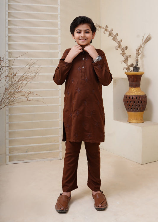 Walnut Brown Embroidered Kurta Trouser KT 75