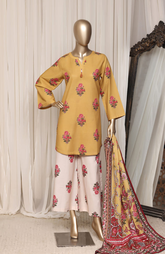 Sadabahar Printed Khaddar Stitched 3 Piece Suit - D-01 - SBD26NF - Yellow - Winter Collection