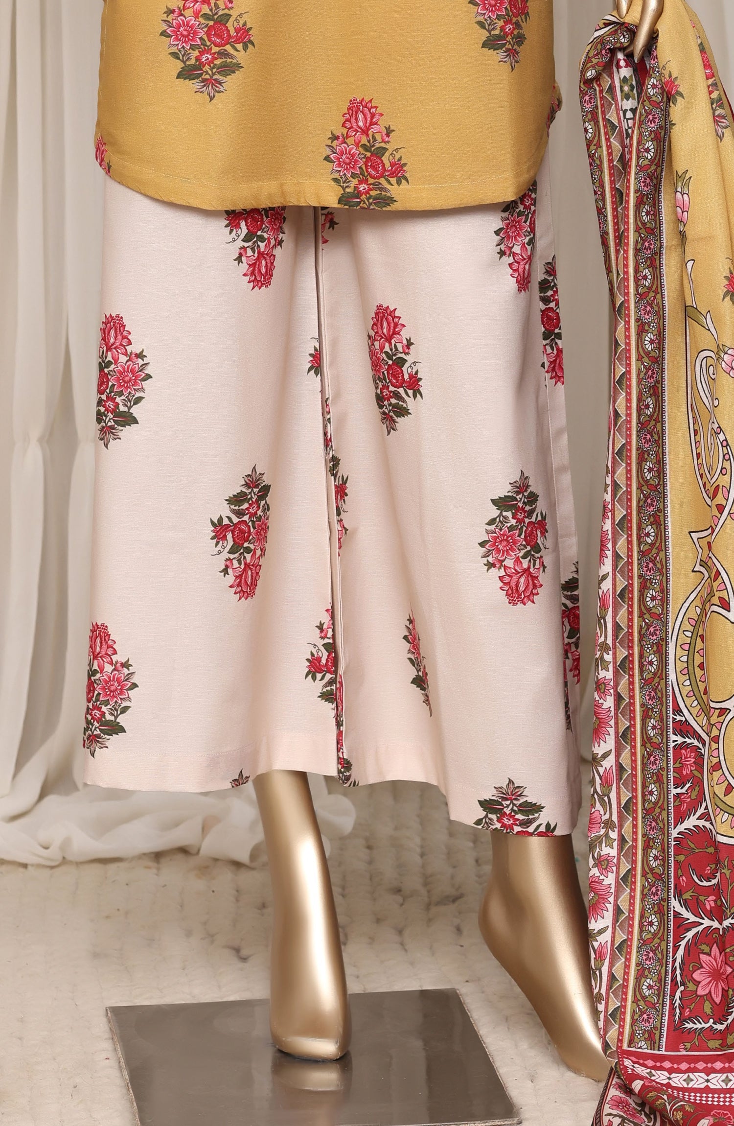 Sadabahar Printed Khaddar Stitched 3 Piece Suit - D-01 - SBD26NF - Yellow - Winter Collection
