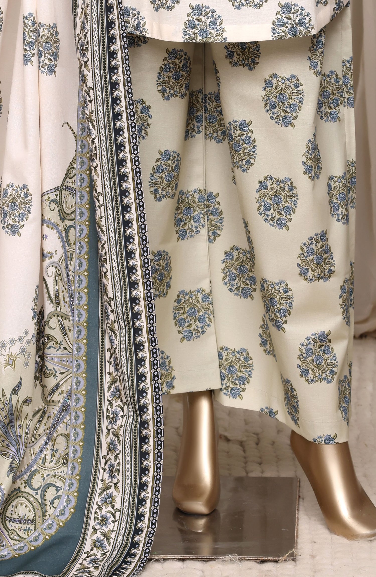 Sadabahar Printed Khaddar Stitched 3 Piece Suit - D-02 - SBD26NF - Off White - Winter Collection