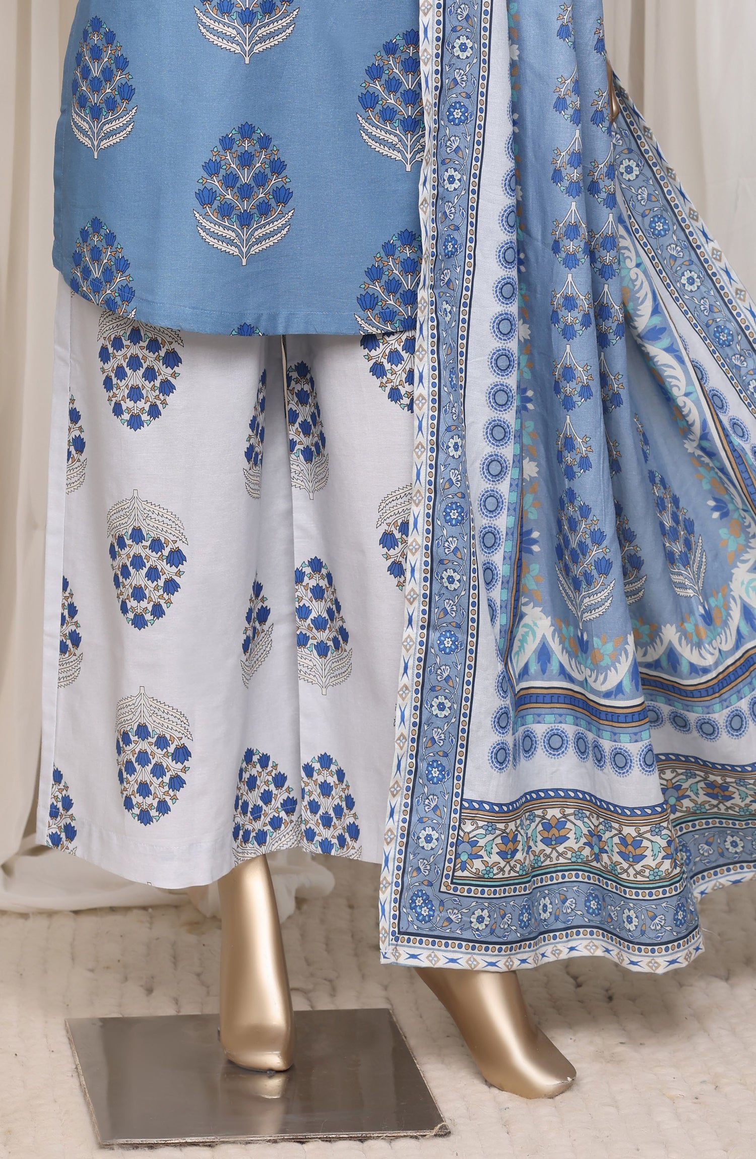 Sadabahar Printed Khaddar Stitched 3 Piece Suit - D-03 - SBD26NF - Blue - Winter Collection