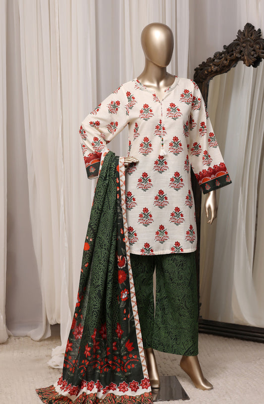 Sadabahar Printed Khaddar Stitched 3 Piece Suit - D-03 - SBD26RPN - White - Winter Collection