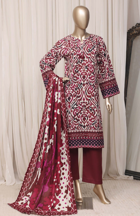 Sadabahar Printed Khaddar Stitched 3 Piece Suit - D-04 - SBD26KFV - Red - Winter Collection