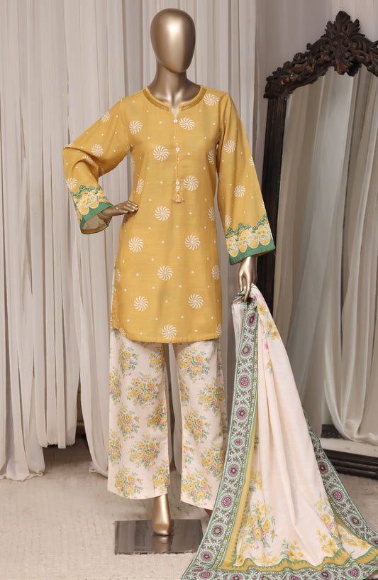 Sadabahar Printed Khaddar Stitched 3 Piece Suit - D-09 - SBD26RPN - Yellow - Winter Collection