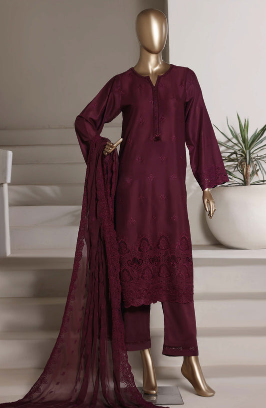 Sadabahar Embroidered Chikankari Stitched 3 Piece Suit - D-02 - SBD26KNR - Maroon - Festive Collection