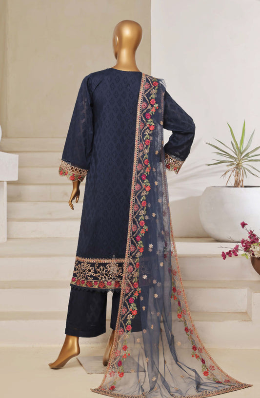 Sadabahar Embroidered Lawn Jacquard Stitched 3 Piece Suit - Design-05 - SBD25JLP - Blue - Summer Collection