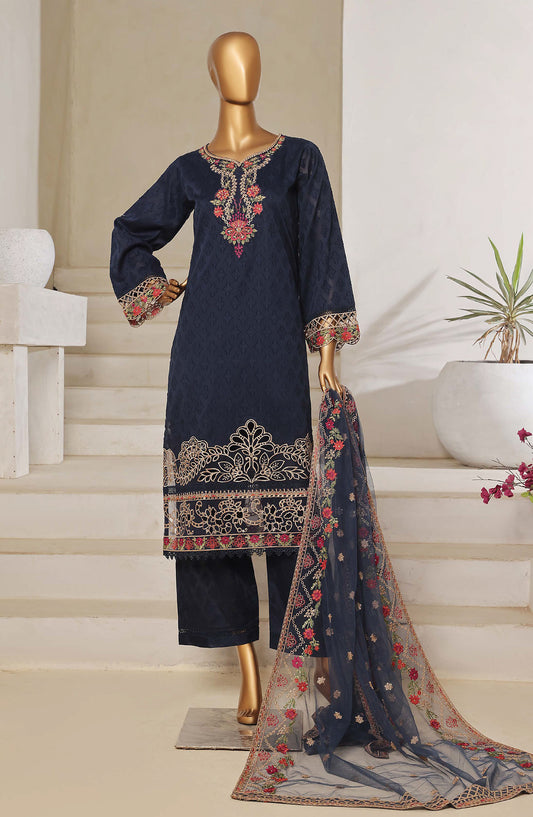 Sadabahar Embroidered Lawn Jacquard Stitched 3 Piece Suit - Design-05 - SBD25JLP - Blue - Summer Collection