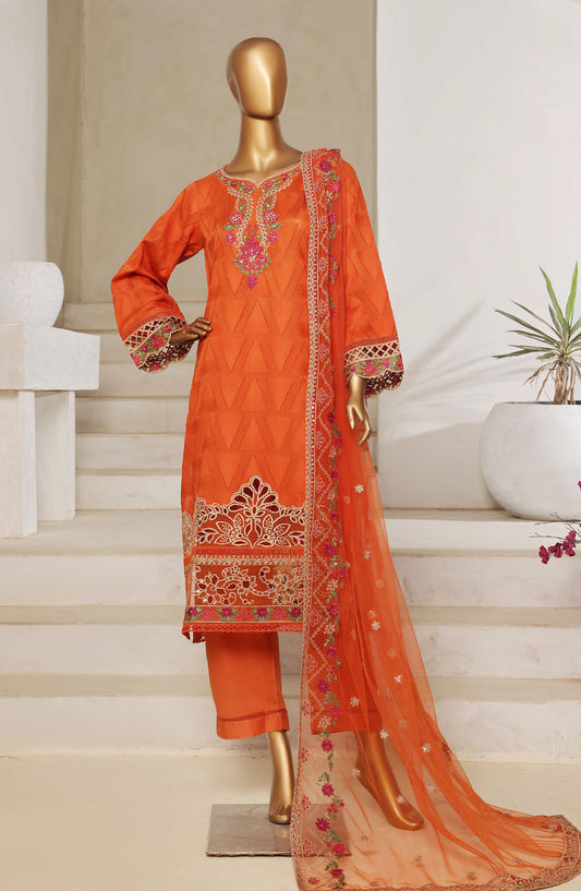 Sadabahar Embroidered Lawn Jacquard Stitched 3 Piece Suit - Design-03 - SBD25JLP - Orange - Summer Collection