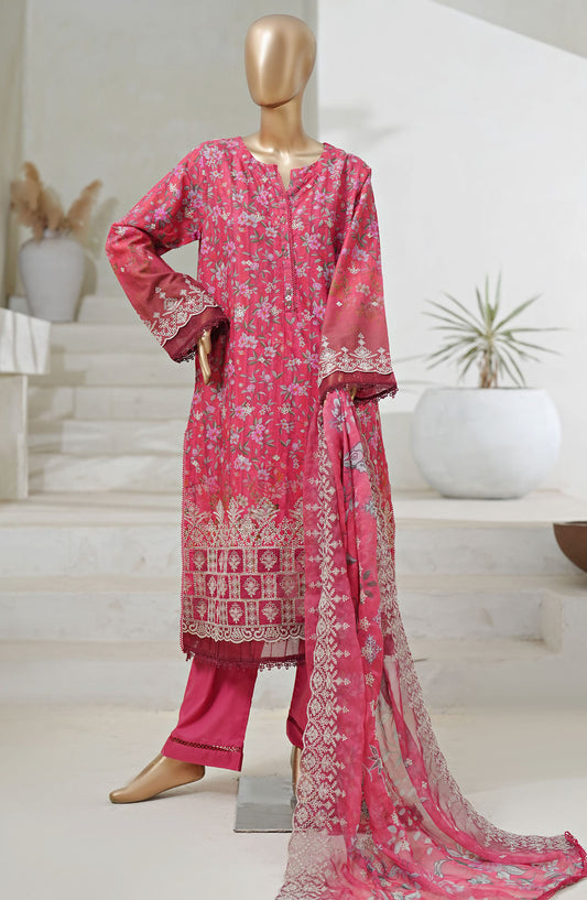 Sadabahar Printed and Embroidered Chikankari Lawn Stitched 3 Piece Suit - Design-02 - SBD25CT2 - Pink - Summer Collection