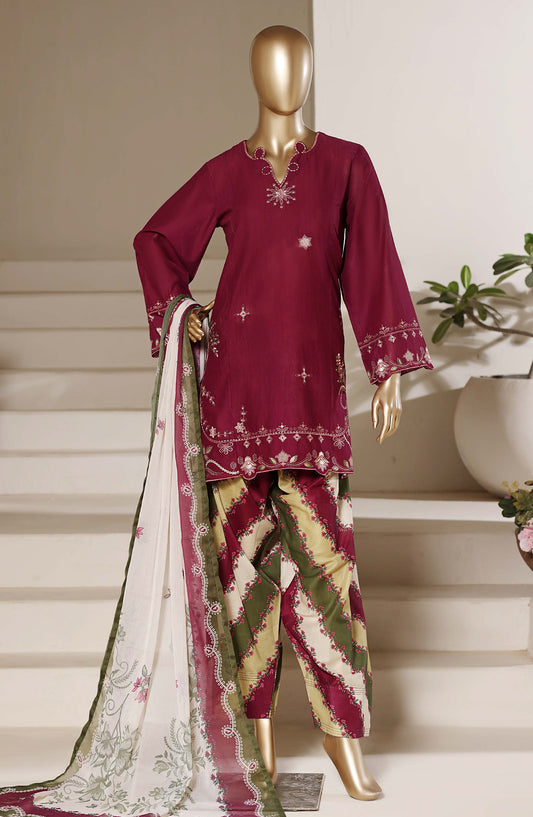 Sadabahar Eclair Embroidered Lawn Stitched 3 Piece Suit - TWD-06 - SBD26TWC - Maroon - Summer Collection
