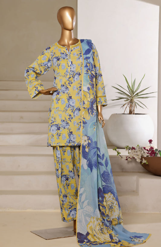 Sadabahar Printed Lawn Stitched 3 Piece Suit - Design-05 - SBD25FSH - Yellow - Summer Collection