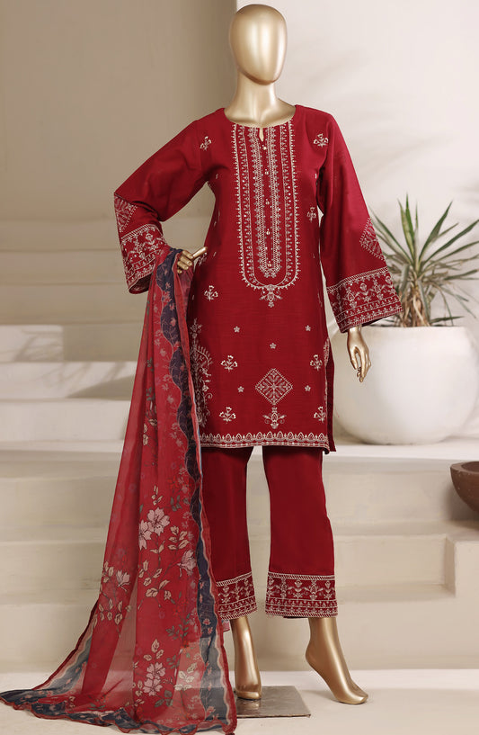 Sadabahar Embroidered Cotton Stitched 3 Piece Suit - D-03 - SBD26COD - Red - Festive Collection