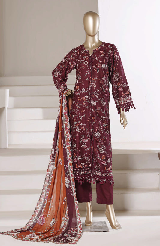 Sadabahar Festive Embroidered Lawn Stitched 3 Piece Suit - FSD-02 - SBD26MBDR - Maroon - Summer Collection
