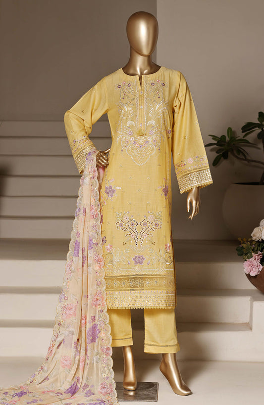 Sadabahar Luxury Embroidered Stitched 3 Piece Suit - LFD-02 - SBD26SXV - Yellow - Festive Collection