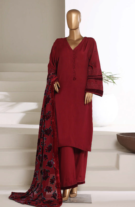 Sadabahar Luxury Embroidered Viscose Stitched 3 Piece Suit - Design-02 - SBD25XLVC - Maroon - Winter Collection