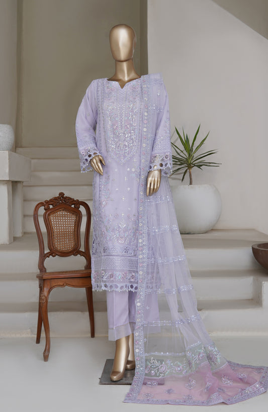 Sadabahar Mahpara Embroidered Organza Stitched 3 Piece Suit - AQ-24-GREY - SD25MHP - Grey - Festive Collection