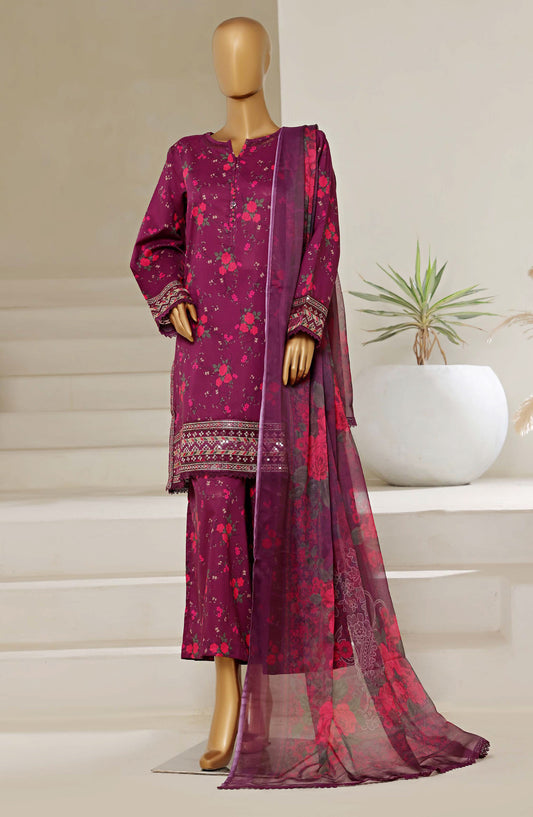 Malika by Sadabahar Embroidered Lawn Stitched 3 Piece Suit - D-06 - SBD25MEV4 - Purple - Festive Collection