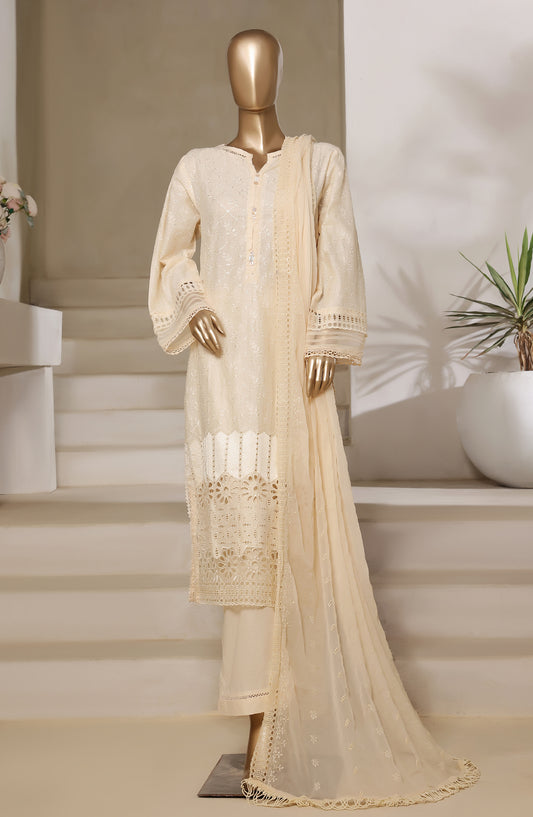 Sadabahar Embroidered Slub Chikankari Cambric Stitched 3 Piece Suit - Design-05 - SBD25LUXC - Yellow - Luxury Collection
