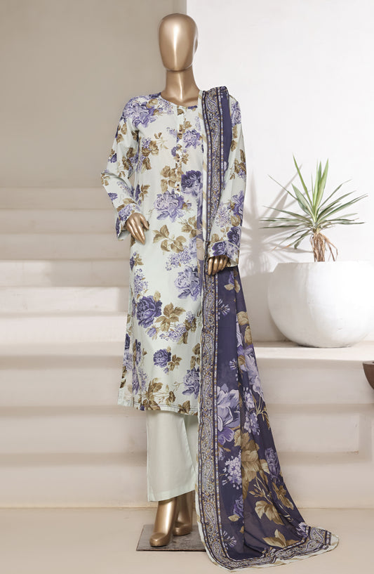 Sadabahar Printed Cotton Lawn Stitched 3 Piece Suit - Design-08 - SBD25PRN - Blue - Summer Collection